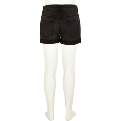 Girls black denim shorts